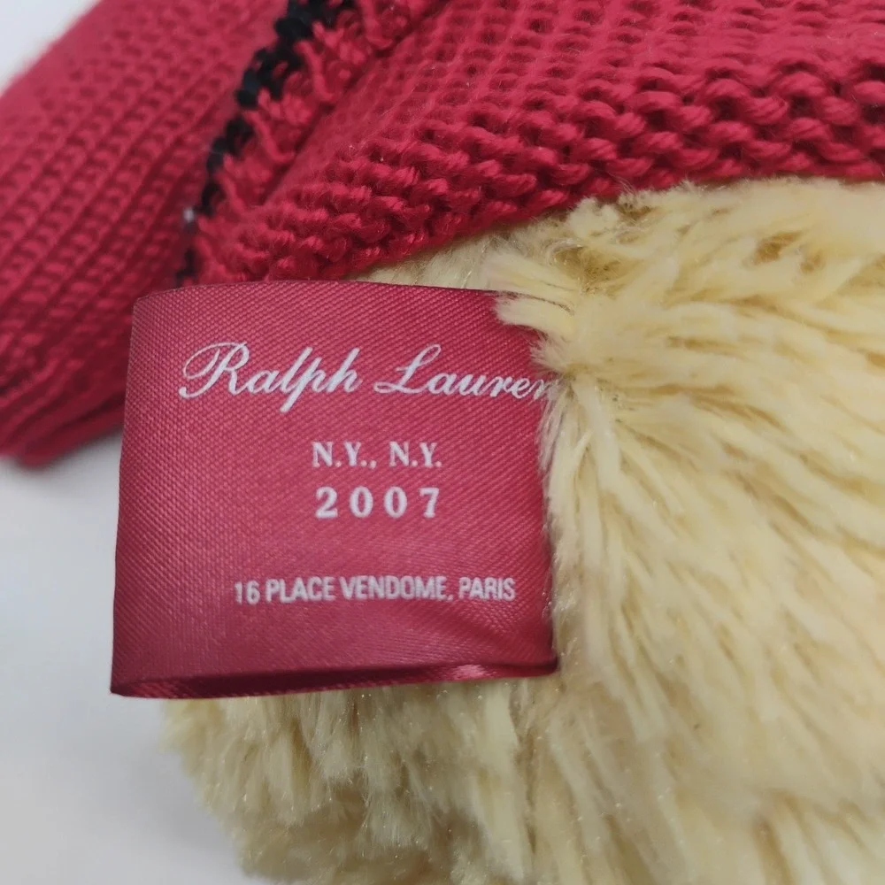 Ralph Lauren Teddy Bear Tan Plush Red Sweater Plaid Bow Tie Polo Horse Logo 2007